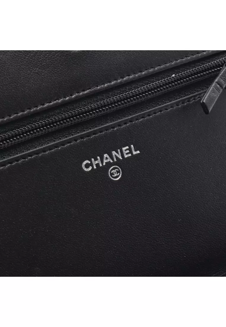 Pre-Loved Chanel coco mark chain wallet leather black silver hardware
