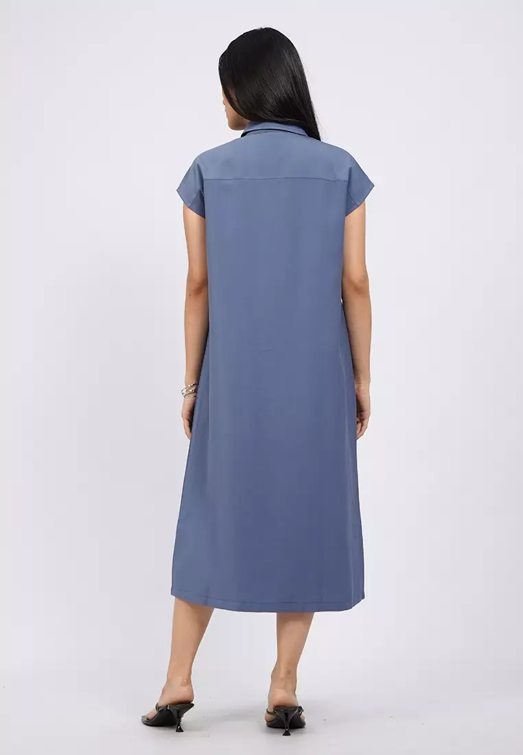 Zip Up Short Sleeve Midi Dress BASALT