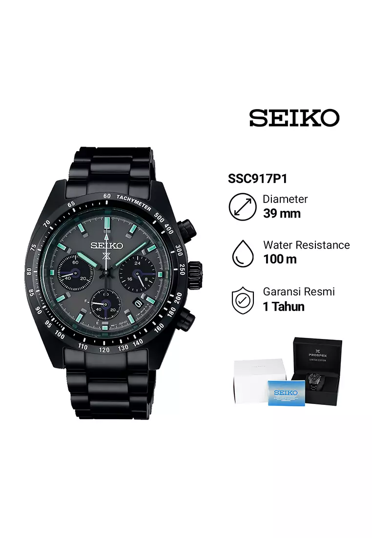 Seiko Prospex SSC917P1 Black Series Night Vision Speedtimer Solar Chronograph - Jam Tangan Analog Pria - All Stainless Steel
