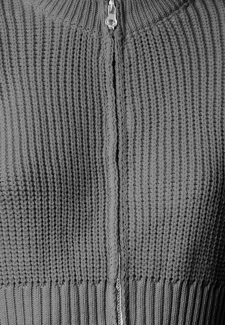 Anthracite Crop Vatka Zipper Detailed Knitwear Cardigan