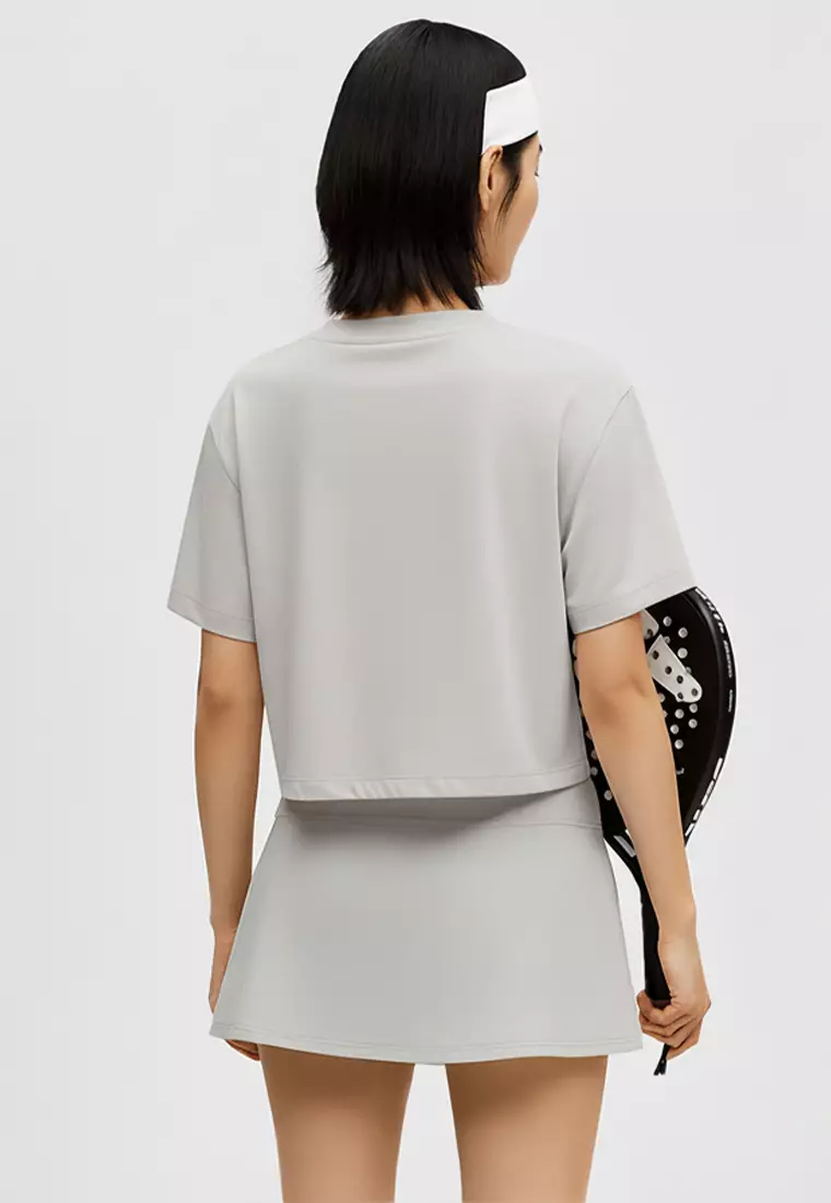 LSE11 Kaos Padel Top Crop T Shirt Olahraga Dryfit Wanita oatmeal