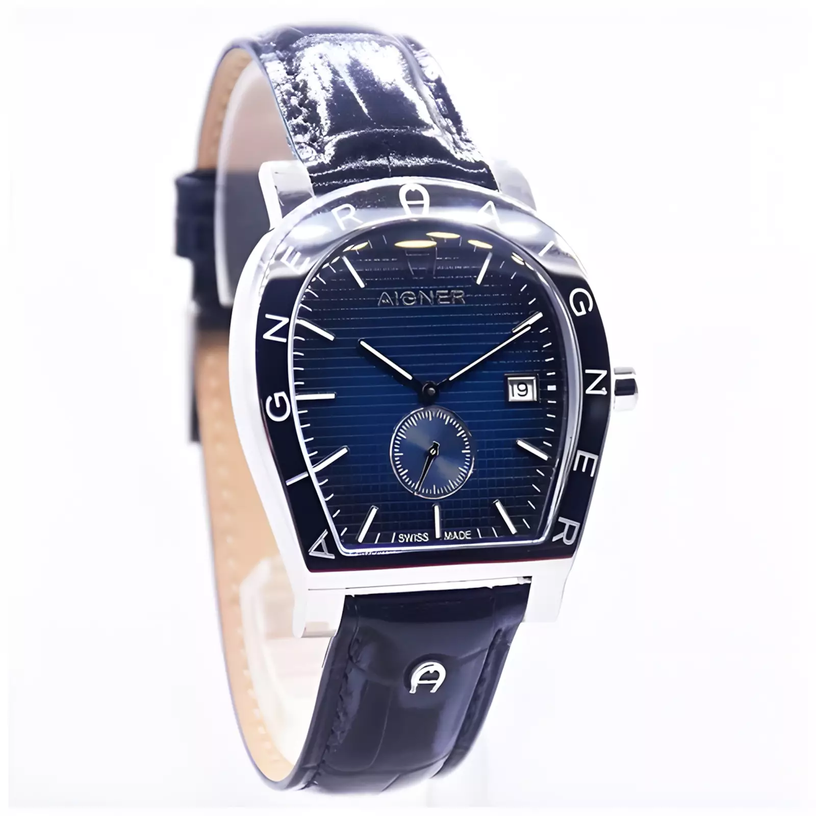 Aigner Daiano - Jam Tangan Analog Pria - Blue Pattern Dial - Black Leather Strap - AGW.269002