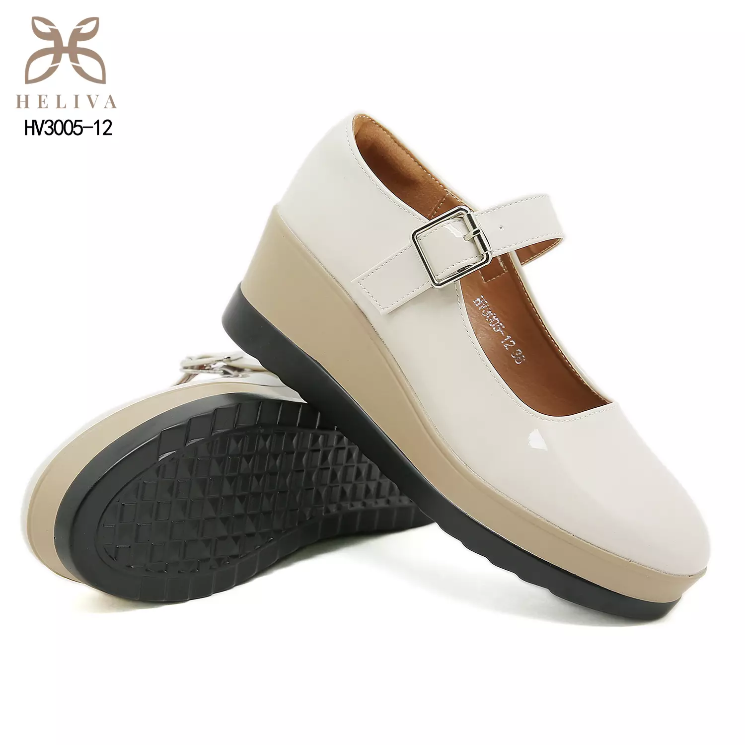 Heliva Mikha Glossy Strap Wedges with Feminine Charm Heel 5.5cm HV3005-12