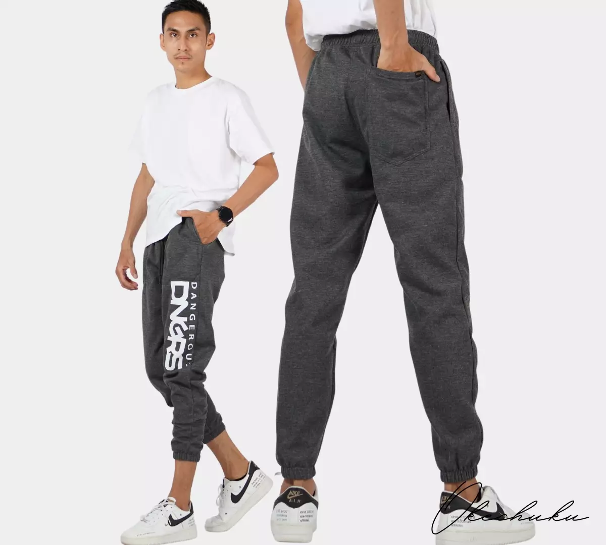 DIEGO Celana Casual Pria Celana Panjang Training Jogger Pants - Abu Tua