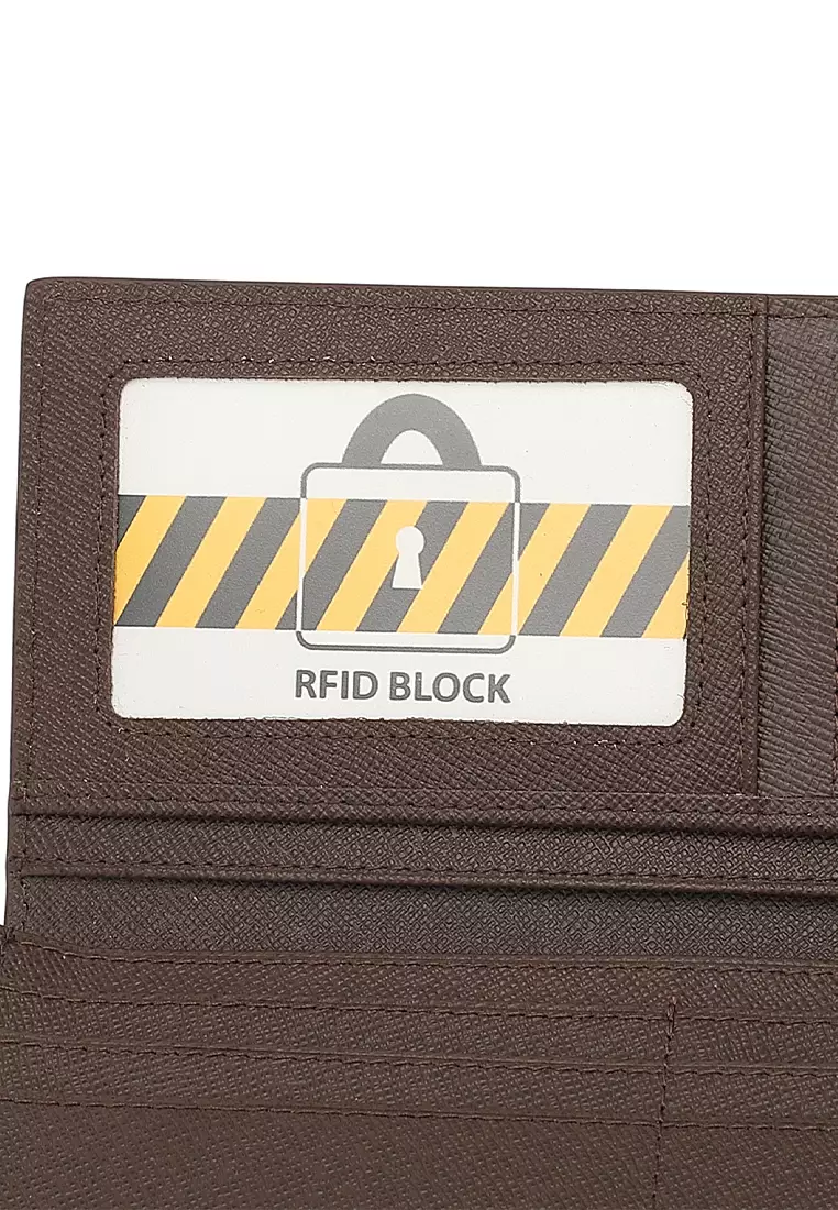 Men's Genuine Leather RFID Blocking Bi Fold Wallet  (Dompet Bi Fold Pria Kulit Genuine RFID Blocking) - Cokelat