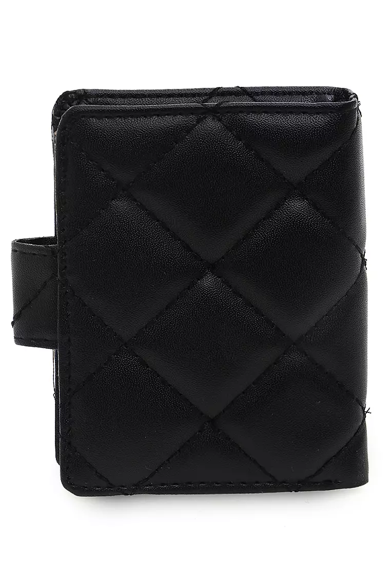 Dompet Wanita Bordir Detail Kancing Snap Card Holder 14 Slot Design Casual - Hitam