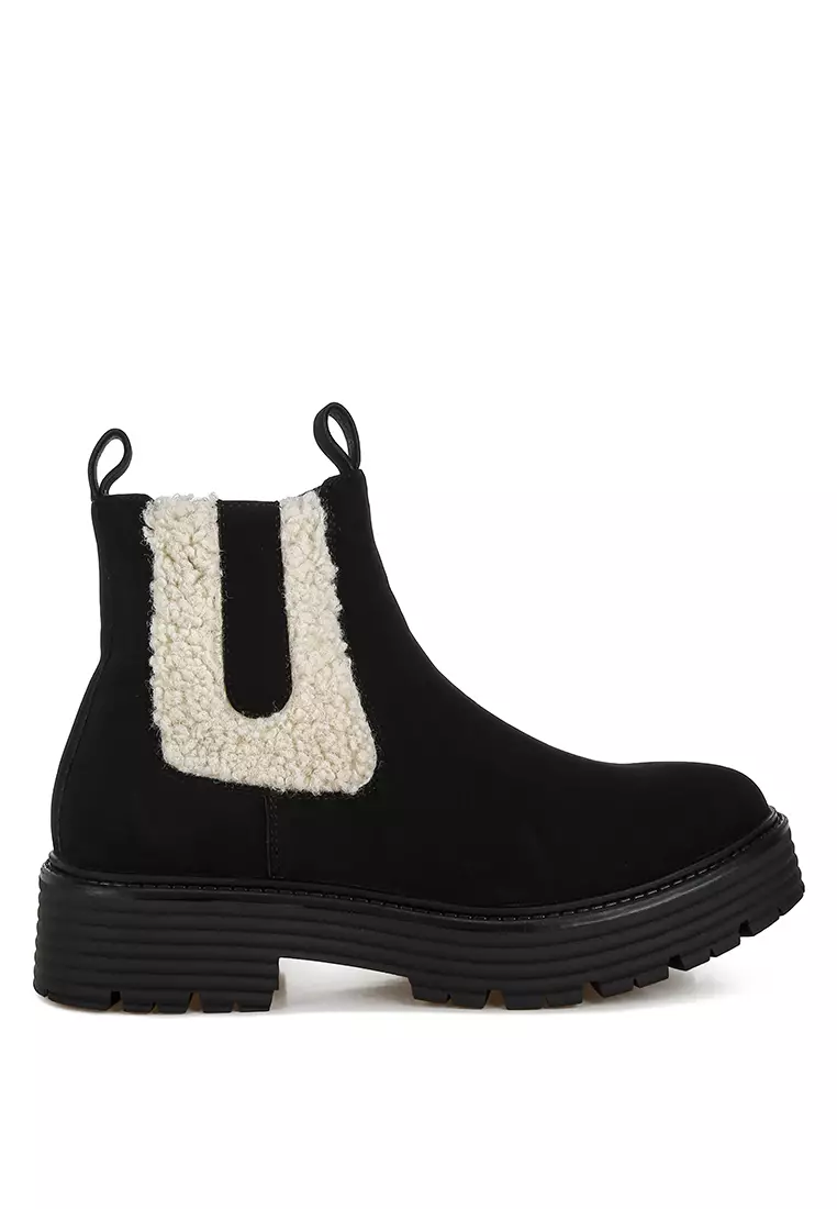 Discount on London Rag  shoes - SKU: Faux Fur Detail Chunky Ankle Boots in Black