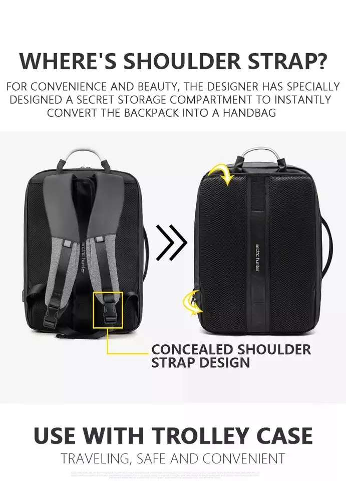 Arctic Hunter B00227L Tas Backpack Ransel Laptop Pria 17 USB Expandable - BLACK