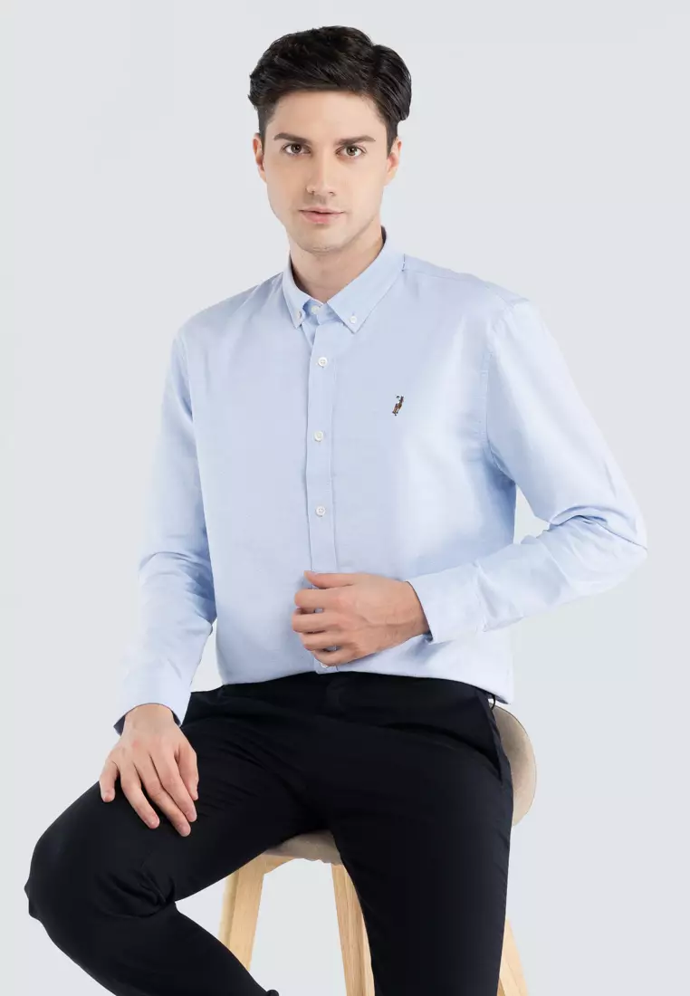 Long sleeve polo light blue hot sale
