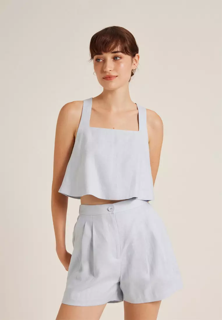 Square-Neck Linen Halter Top