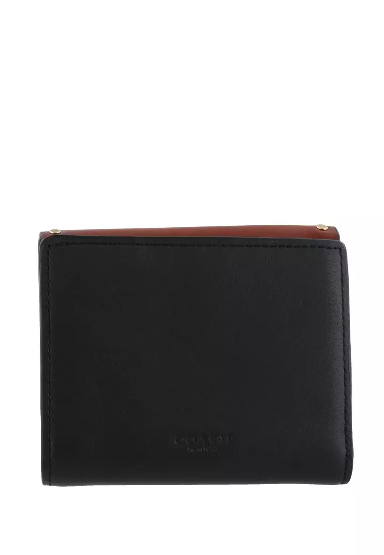 Georgie Small Wallet In Colorblock Signature Canvas With Rivets - Brown/Terracotta