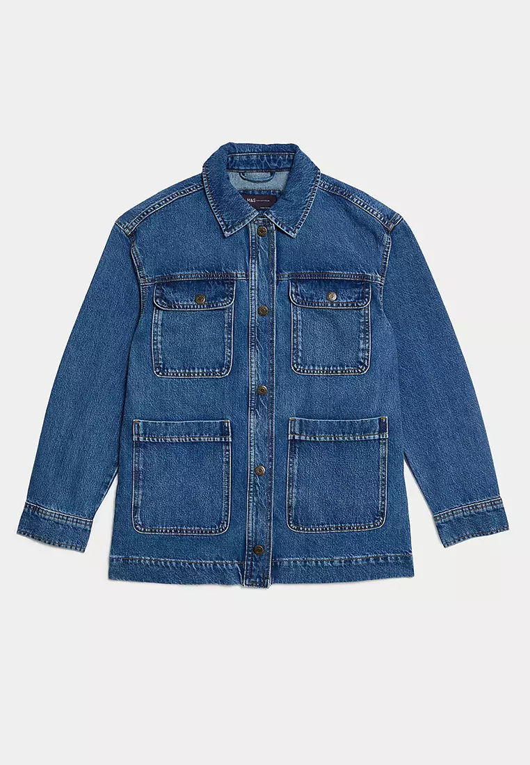 Jual Marks Spencer Pure Cotton Denim Relaxed Utility Jacket Original Zalora Indonesia