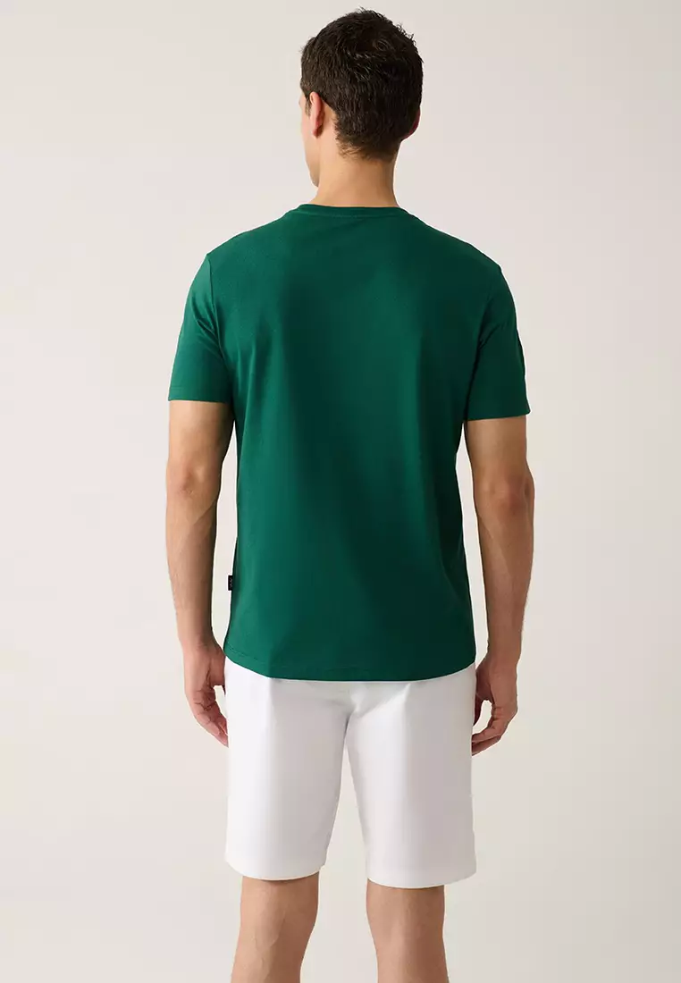 Men's Green 100% Cotton Breathable Crew Neck T-Shirt E001000