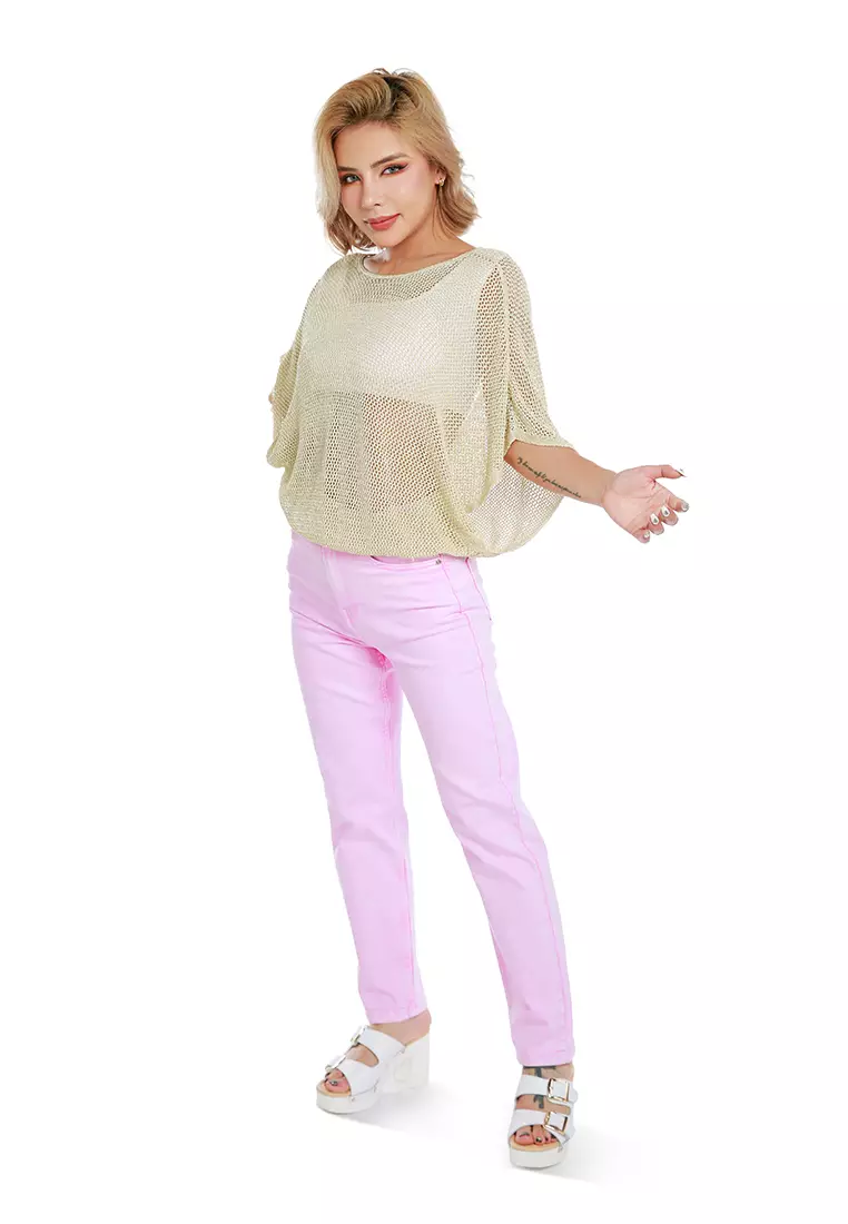 Atasan Tipis Rajutan dengan Warna Krem/Emas