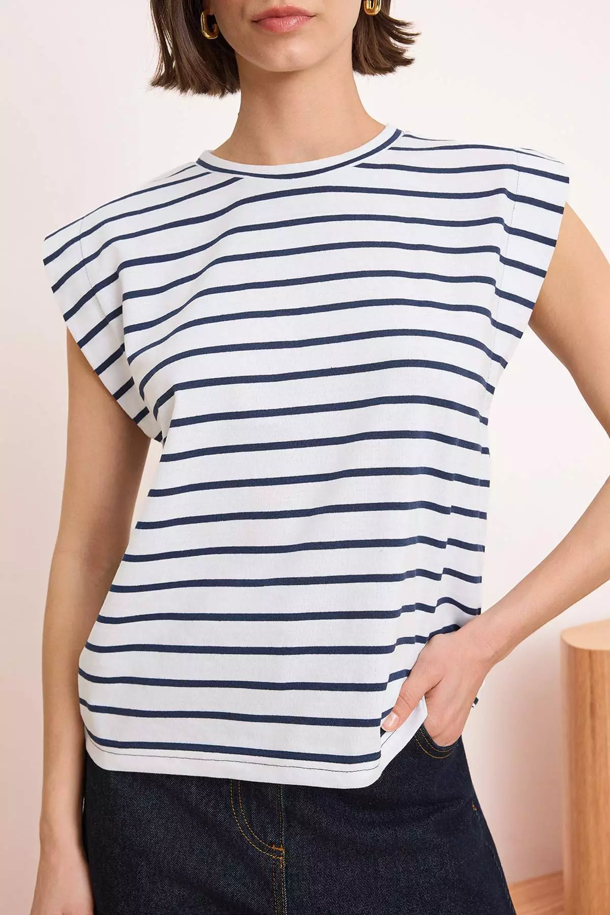 Dark Navy Blue Knitted T-Shirt Twoss2Ts21