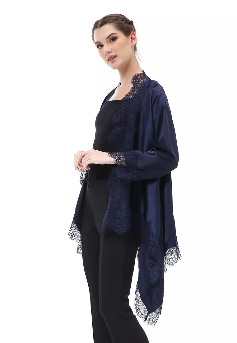 Reine Atasan Wanita Outer Kebaya Traditional Design Material Silk ORIGINAL - Navy
