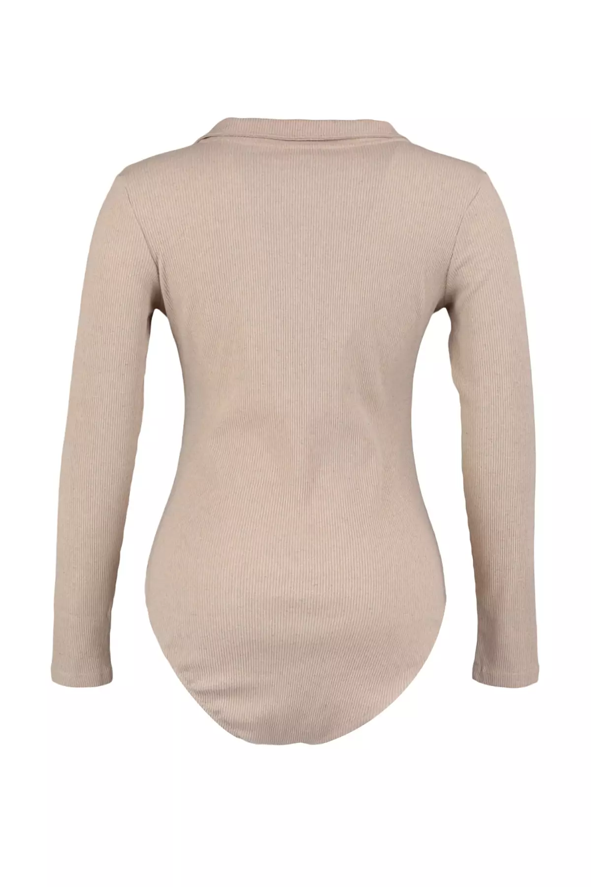 Plus Size Fitted Rivet Knitted Shirt Collar Bodysuit with Snap Fastener