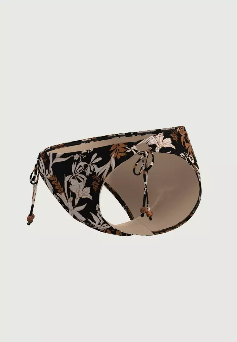 Wild Hibiscus Black Ruched Side Tie Pant