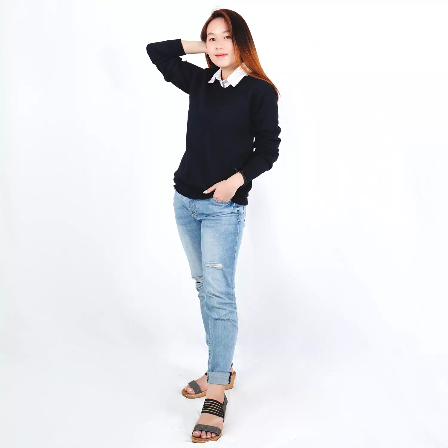 OKECHUKU Vanessa Sweater Rajut / Sweter Knit Wanita Tangan Panjang / Switer Leher V Basic Polos