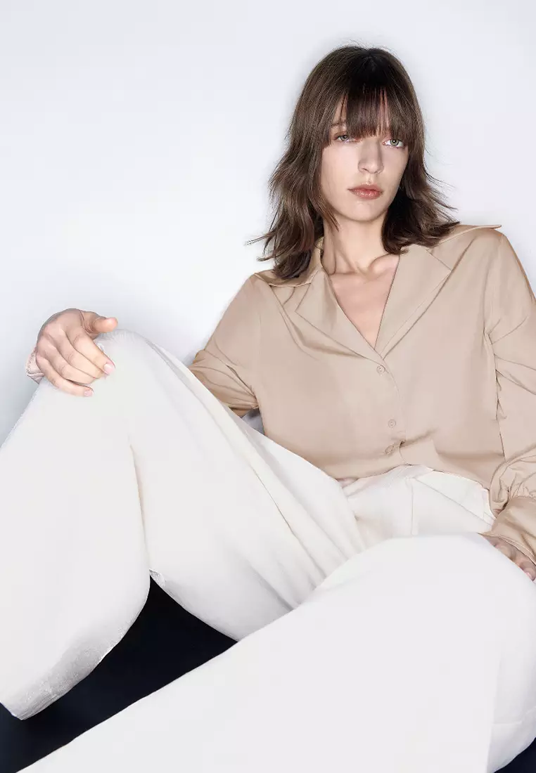 女装法式小众气质通勤落肩长袖开襟衬衫