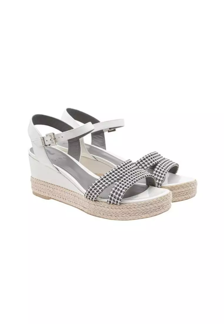 All white wedges with cheap ankle strap