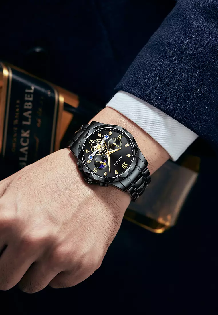 Jam Tangan Pria Multifungsi Mewah Tali Stainless Steel Anti Air Jam Tangan Cowok allblack