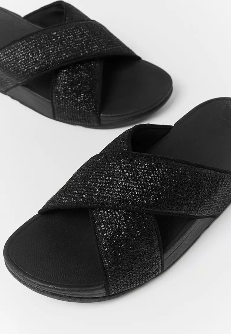 Lulu Crinkled-shimmer Cross Slides