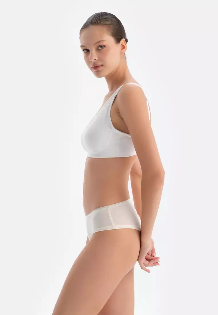 White Basic Lace Minimizer Bra, Non-wired, Underwear for Women