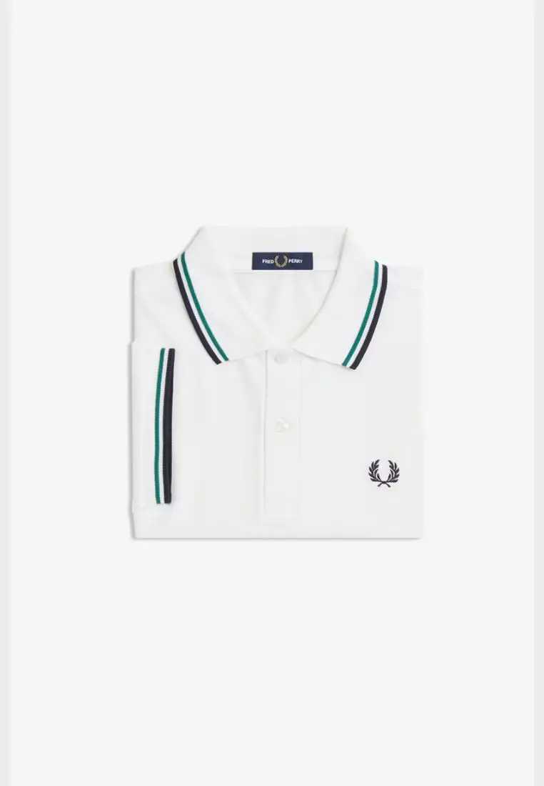 Fred Perry M3600 The Twin Tipped Fred Perry Shirt (Snow White / Sports Green / Navy)