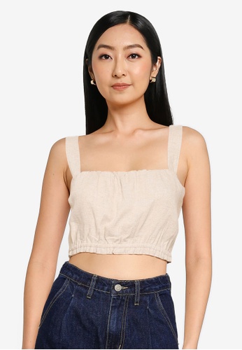 Abercrombie & Fitch beige Cropped Puff Bare Top 58D64AA0172184GS_1