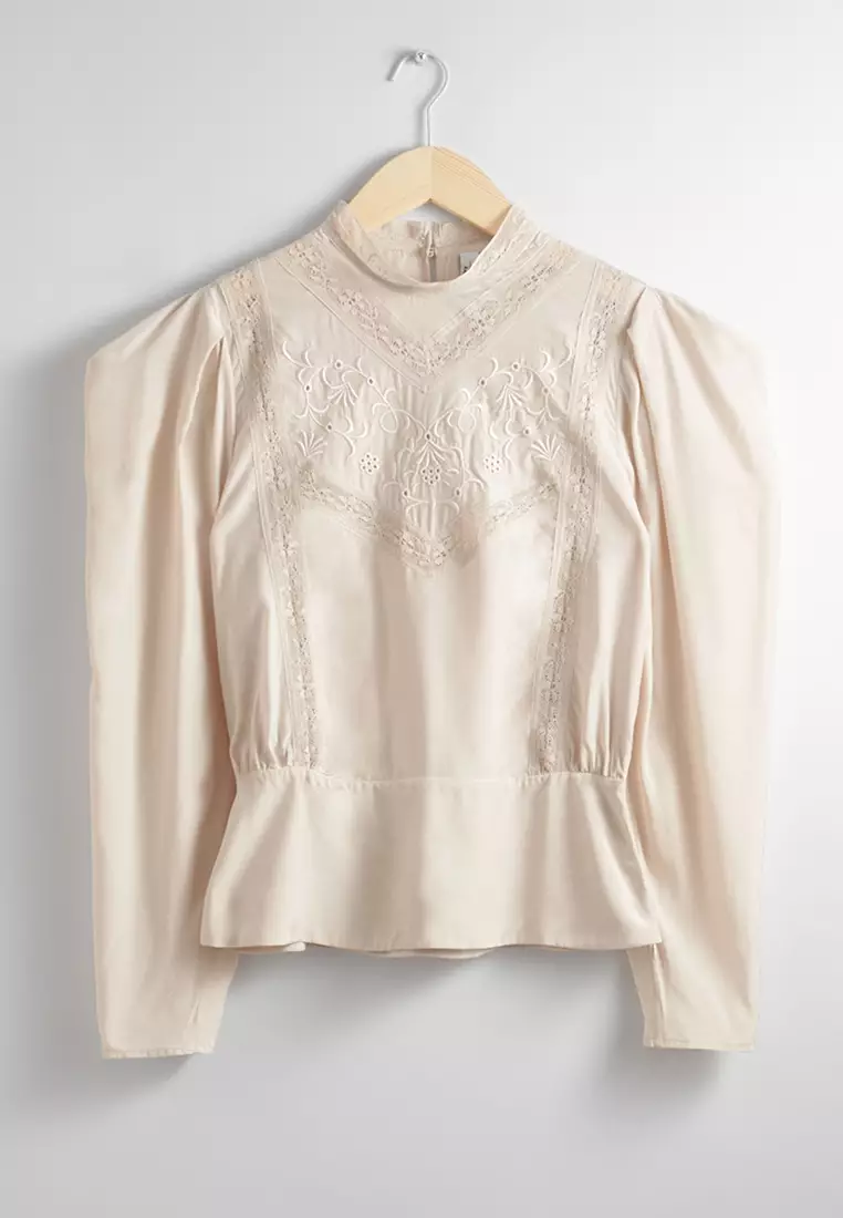 Embroidered Puff-Sleeve Blouse