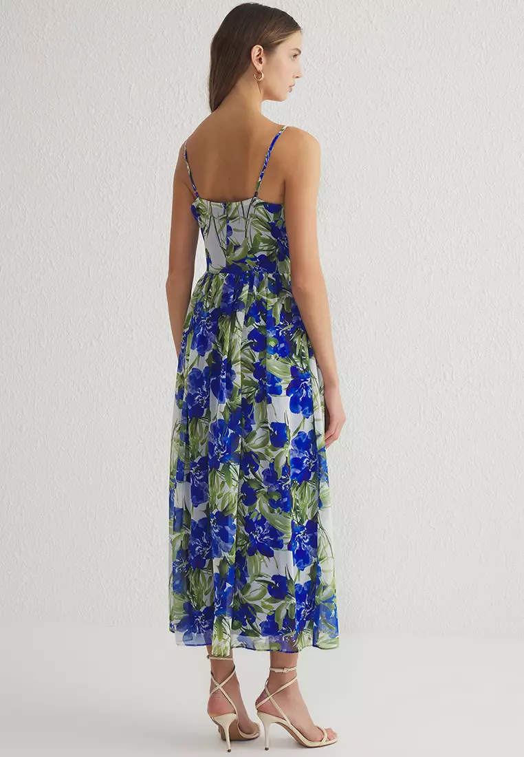 Saxe Floral Patterned Ruffle Maxi Chiffon Woven Dress