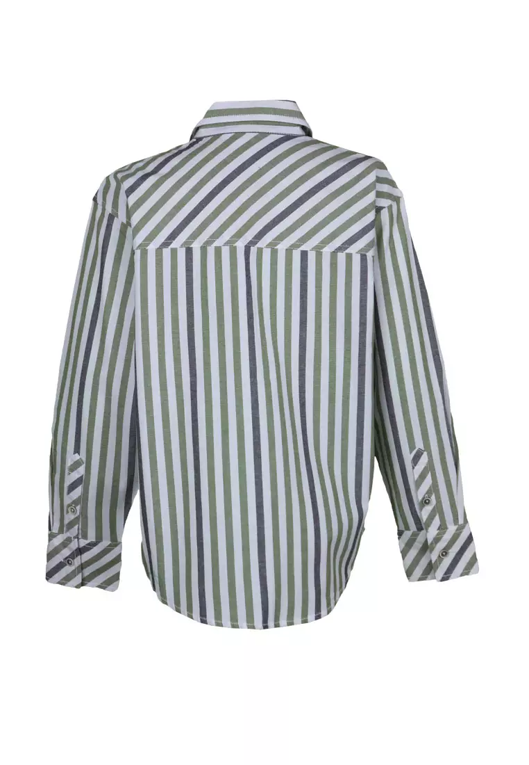 Pito Dito Boy Holger Kemeja Panjang Hijau Motif Salur