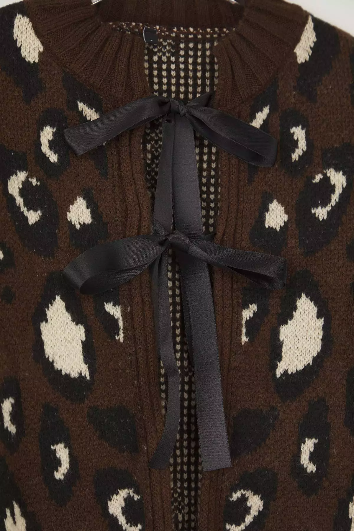 Brown Leopard Print Crop Soft Textured Knitwear Cardigan