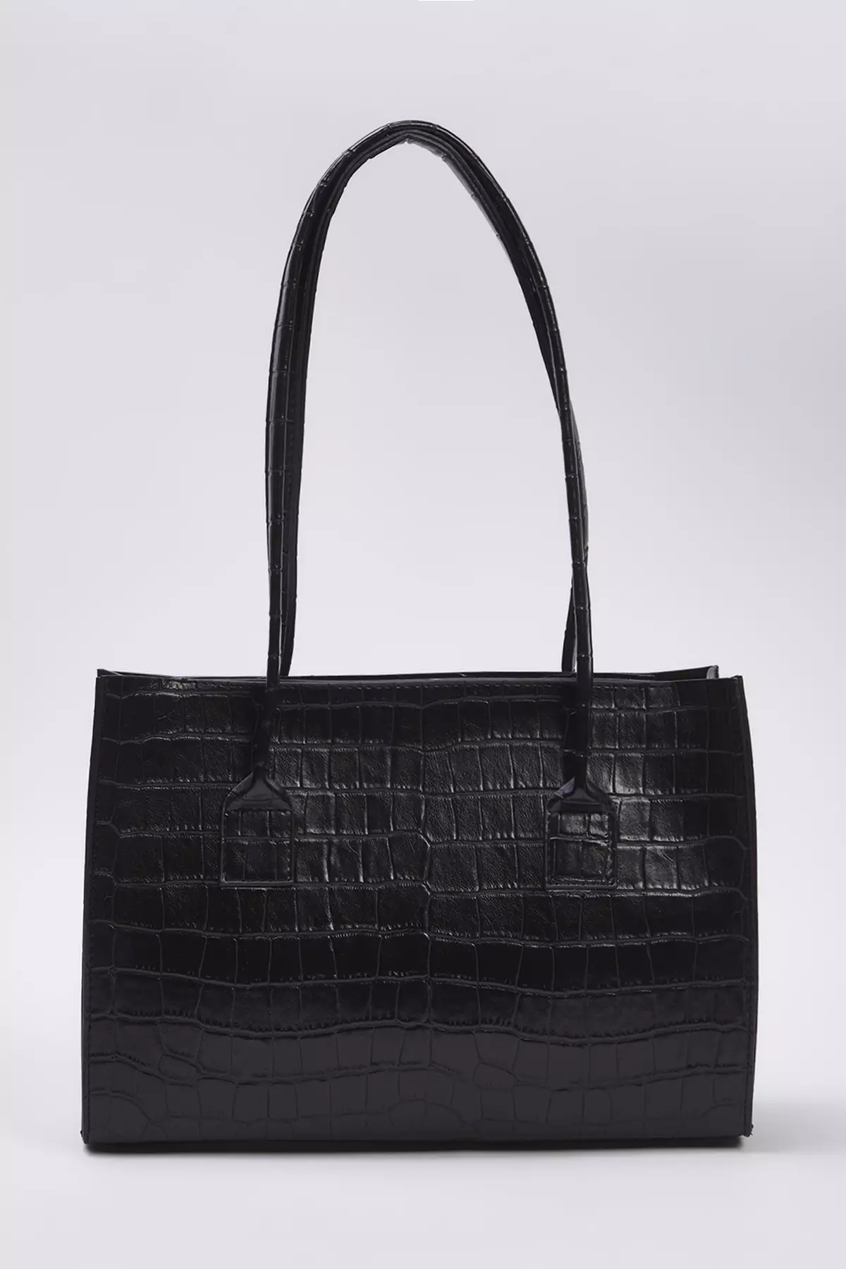 Black Textured Women's Midi Tote Shoulder Bag