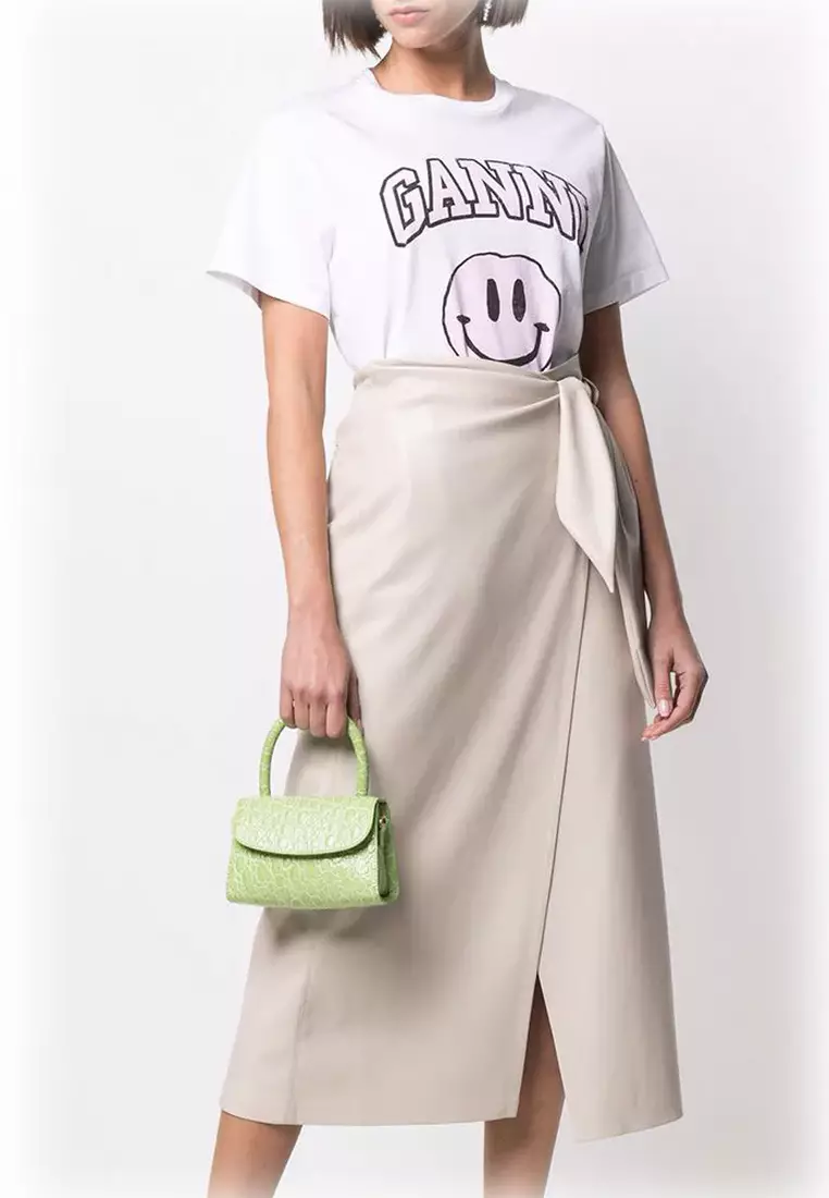 BY FAR Mini Circular Croco Embossed Leather Shoulder Bag in