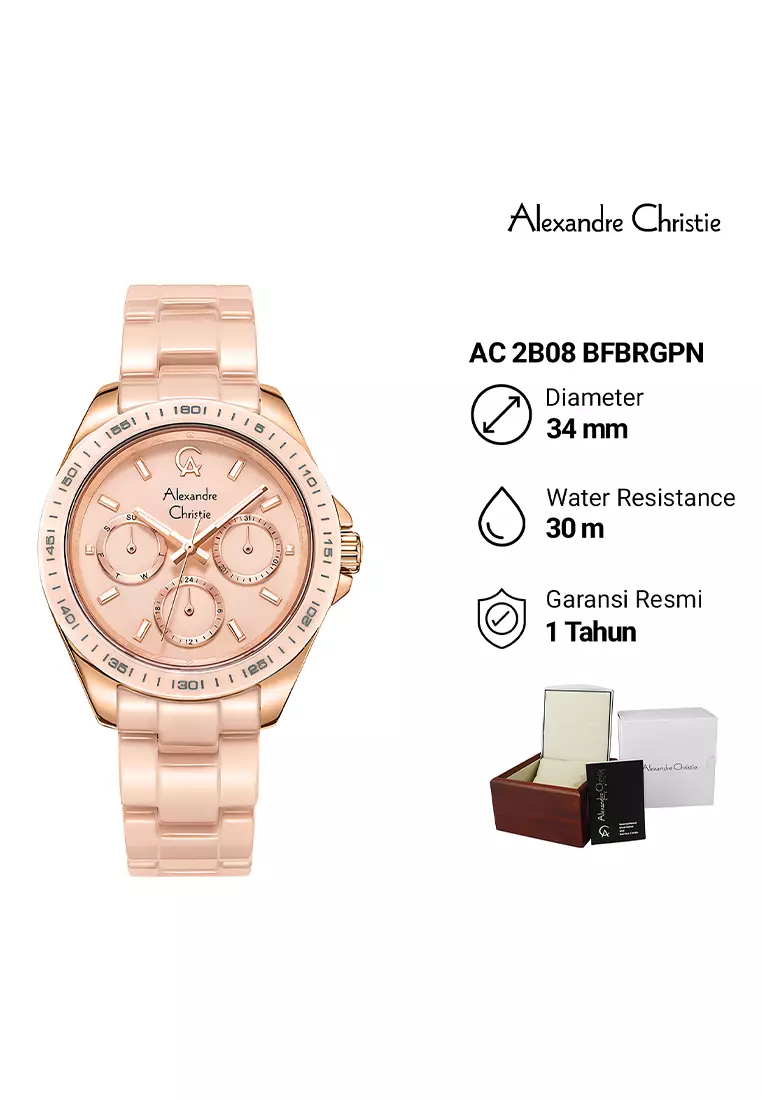 Alexandre Christie 2B08 BFBRGPN - Jam Tangan Analog Wanita - Rosegold Pink - Ceramic