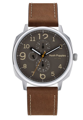 Hush Puppies est. 1958 Multifunction Men’s Watch HP 7145M.2508 Brown Silver Brown Leather