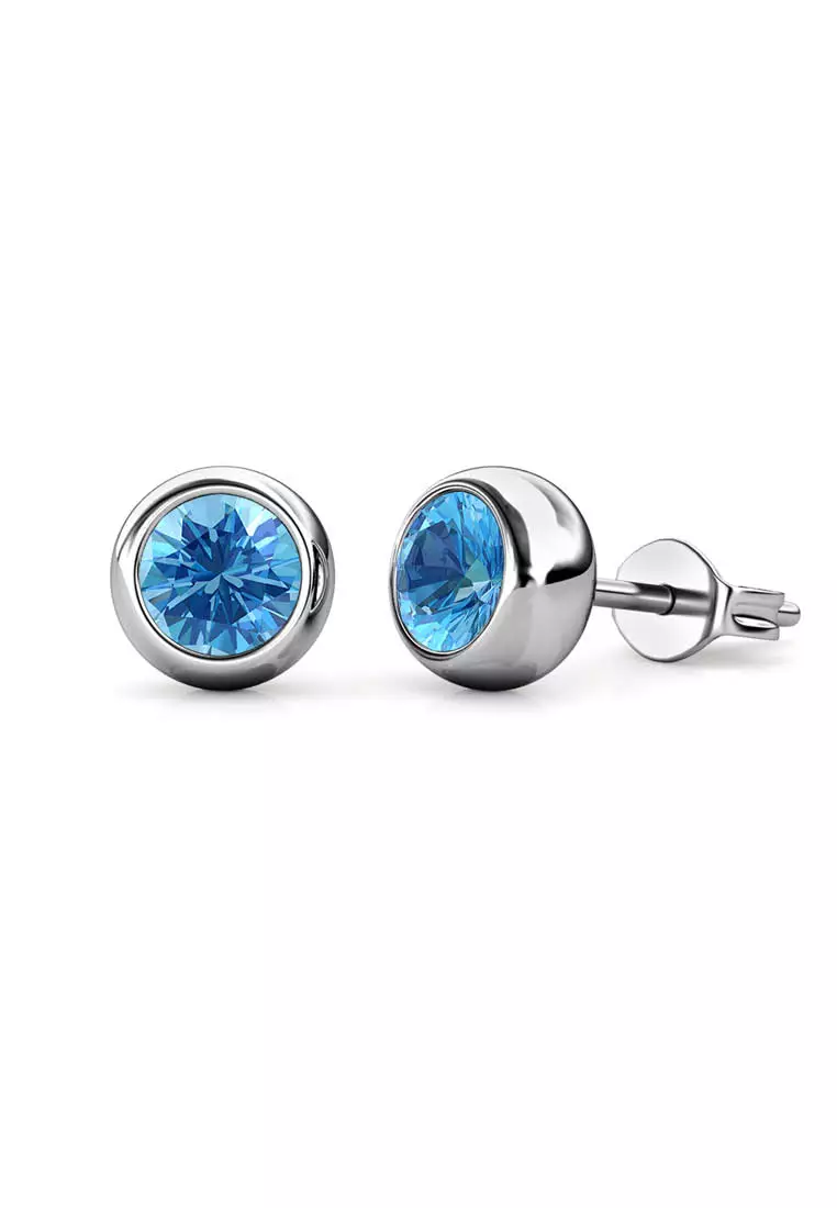 Birth Stone Moon Earring March Aquamarine WG - Anting Crystal Swarovski by Her Jewellery