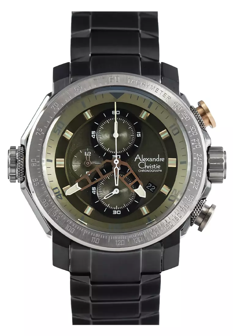 Alexandre Christie - Jam Tangan Chronograph Pria - Black Green - Stainless Steel Bracelet - 6565 MCBEPGN