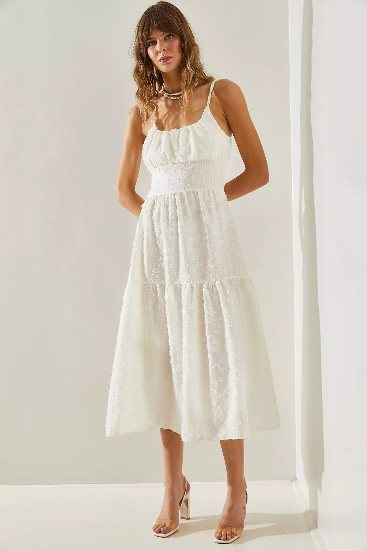 Women's Thin Printed Strap Layered Woven 5616 Dress 60251366