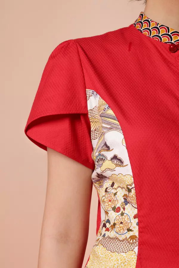 MINIMAL x Melvee - Genji - Printed Tulip Sleeve Top - Red