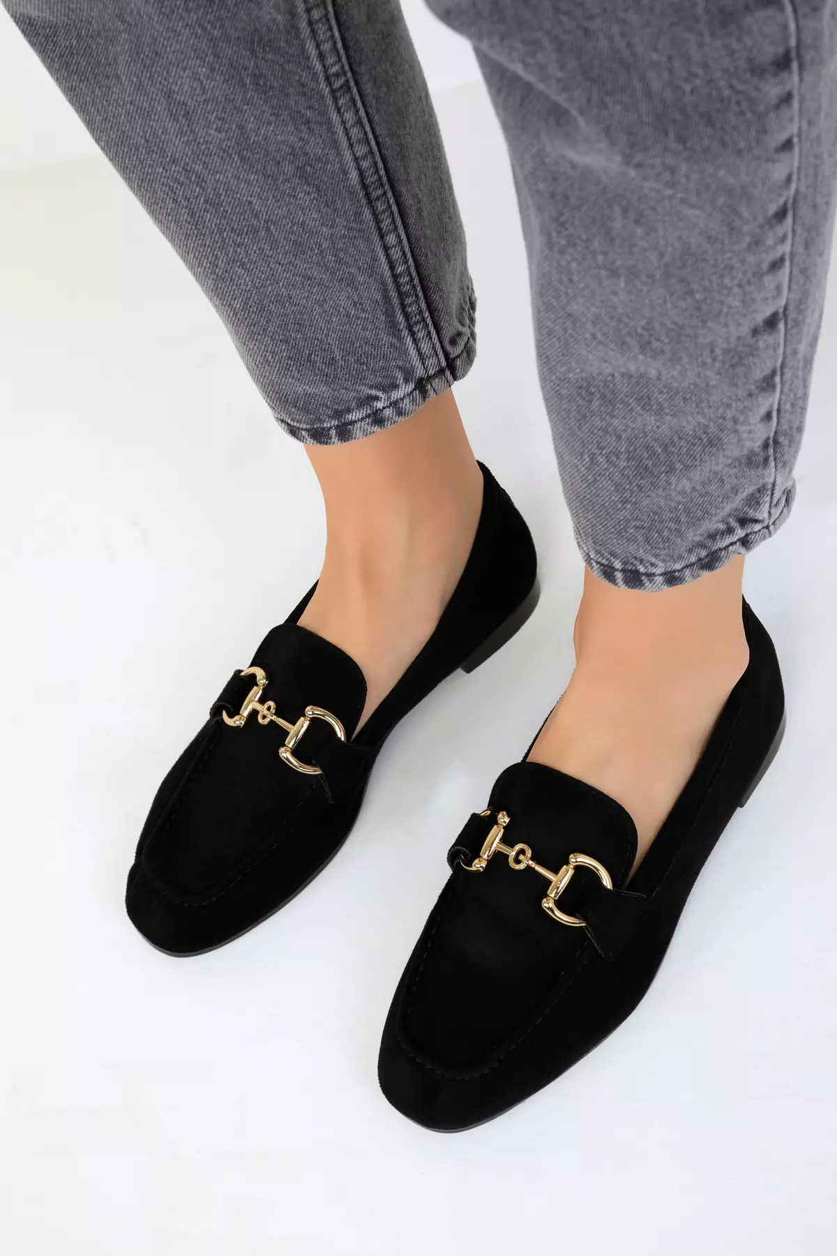 Black Suede Women's Loafer Shoes 18930