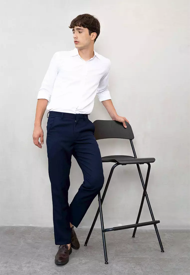 Houseofcuff Celana Bahan Formal kerja kantor polos Slim fit Big Size NAVY BLUE TROUSER