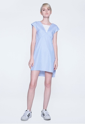 SALIENT LABEL blue Elysian Contrast Panel Stripe Dress With Hi-lo hemline 19050AA285A41EGS_1