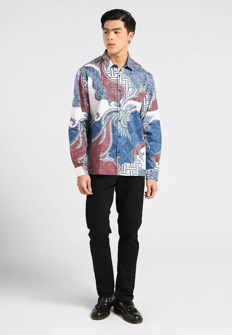 MANZONE - Kemeja Batik Lengan Panjang Puntadewa Comfort Fit - Navy Warna Navy