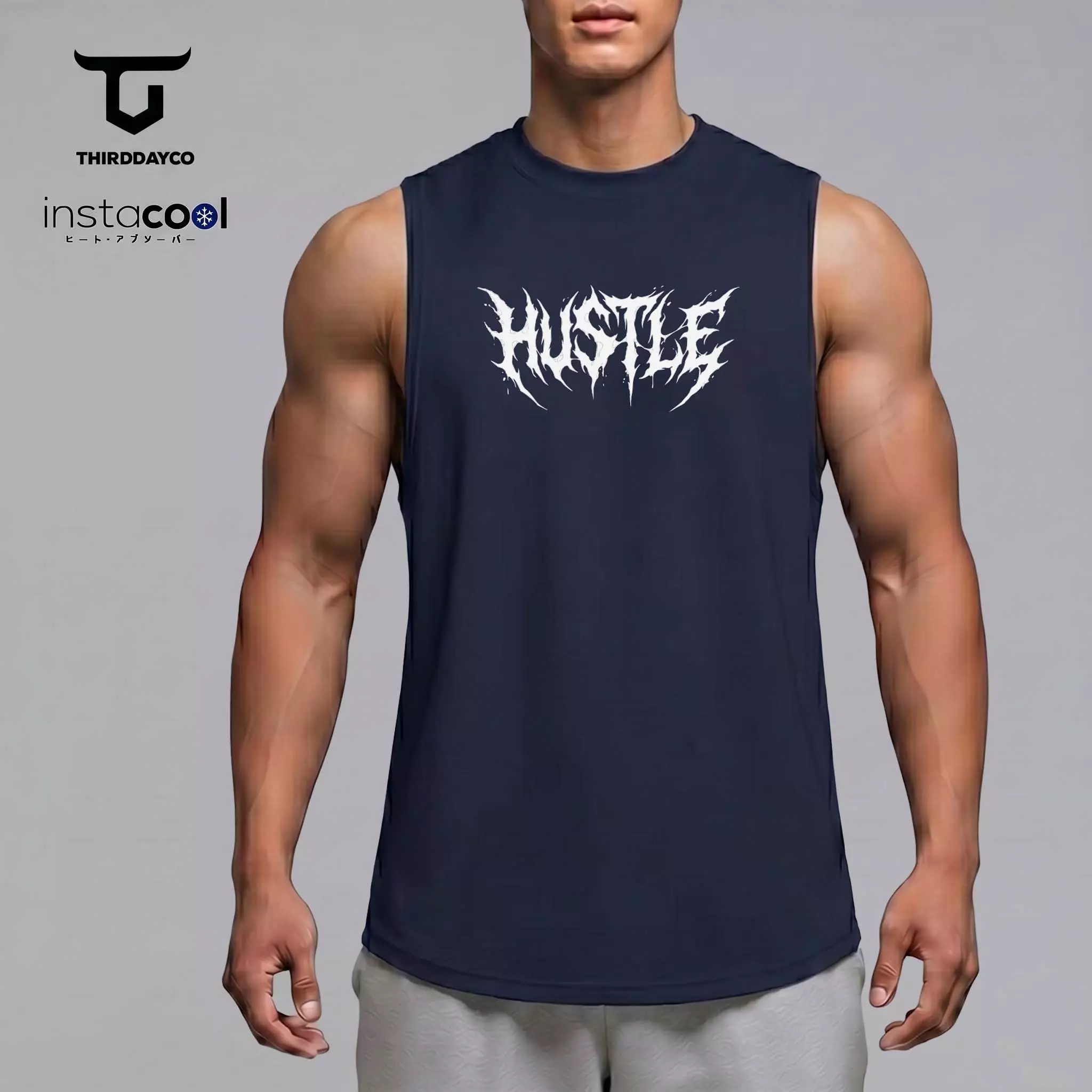 THIRDDAY Kaos Kutung Gym Pria InstaCool | Tanktop Olahraga Adem Dingin Instacool Quick Dry Stretch Fitness Training | hustle navy SVN MUA61