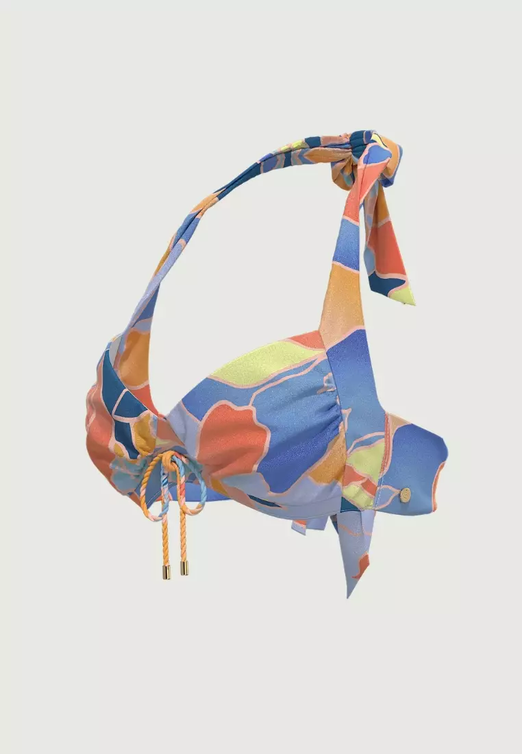 Waterlily Penny Blue Tie Front Halter Top