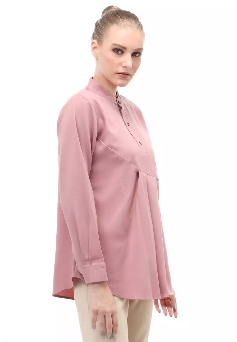 Blouse Atasan Wanita Motif Polos Design Simple Front Button Opening Regular Fit - Dove