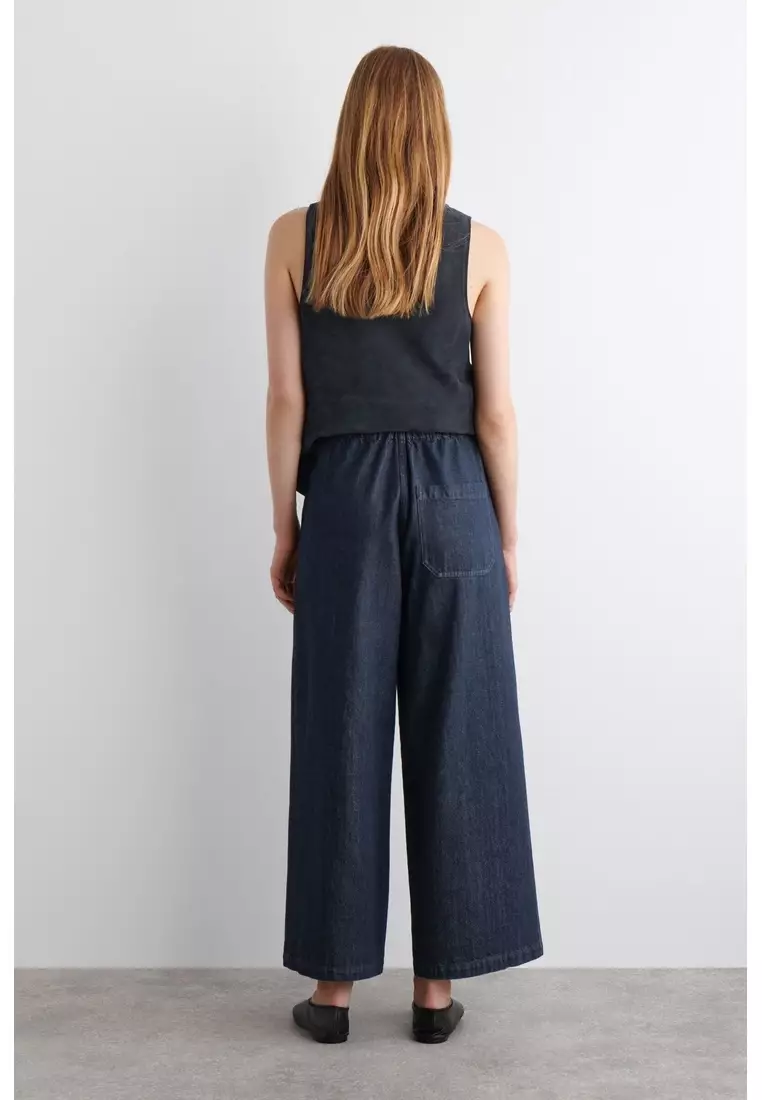 CROPPED DENIM WIDE-LEG TROUSERS